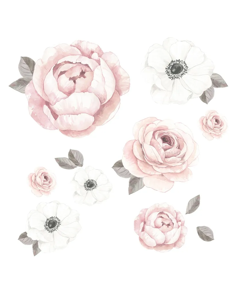 Lambs & Ivy Floral Garden Large Pink/White Watercolor Flowers Wall Decals