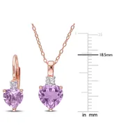 2-Pc. Set Pink Amethyst (3-1/2 ct. t.w.) & Lab-Grown White Sapphire (1/3 ct. t.w.) Heart Pendant Necklace & Matching Leverback Drop Earrings in Rose-P