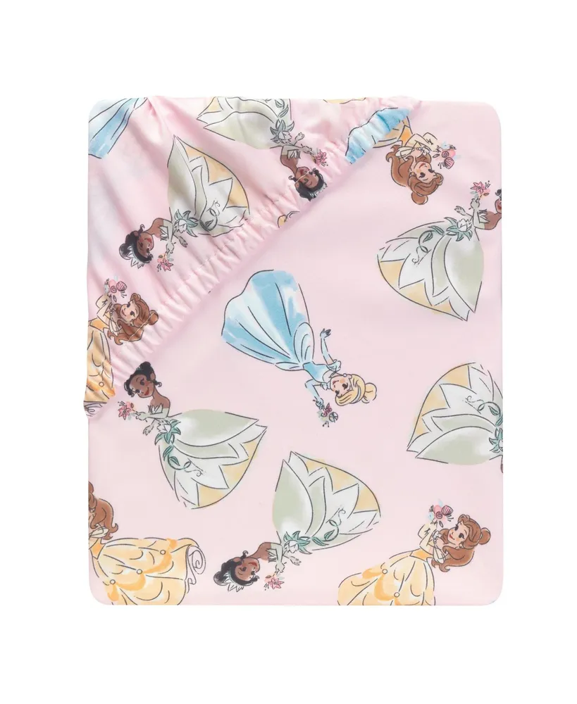 Lambs & Ivy Disney Princesses Pink Fitted Crib Sheet - Belle/Tiana/Cinderella