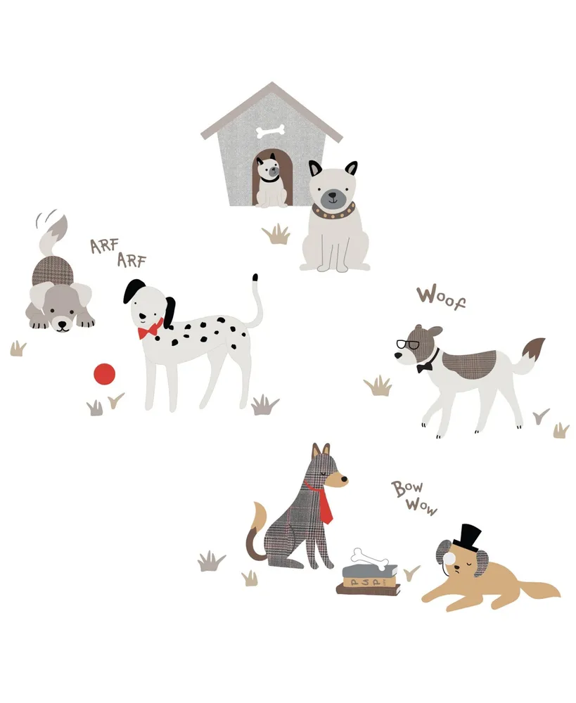 Lambs & Ivy Bow Wow Gray/Beige Dog/Puppy with Doghouse Wall Decals/Stickers