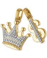 Esquire Men's Jewelry 2-Pc. Set Cubic Zirconia Crown and Dollar Sign Pendants in 14k Gold-Plated Sterling Silver, Created for Macy's