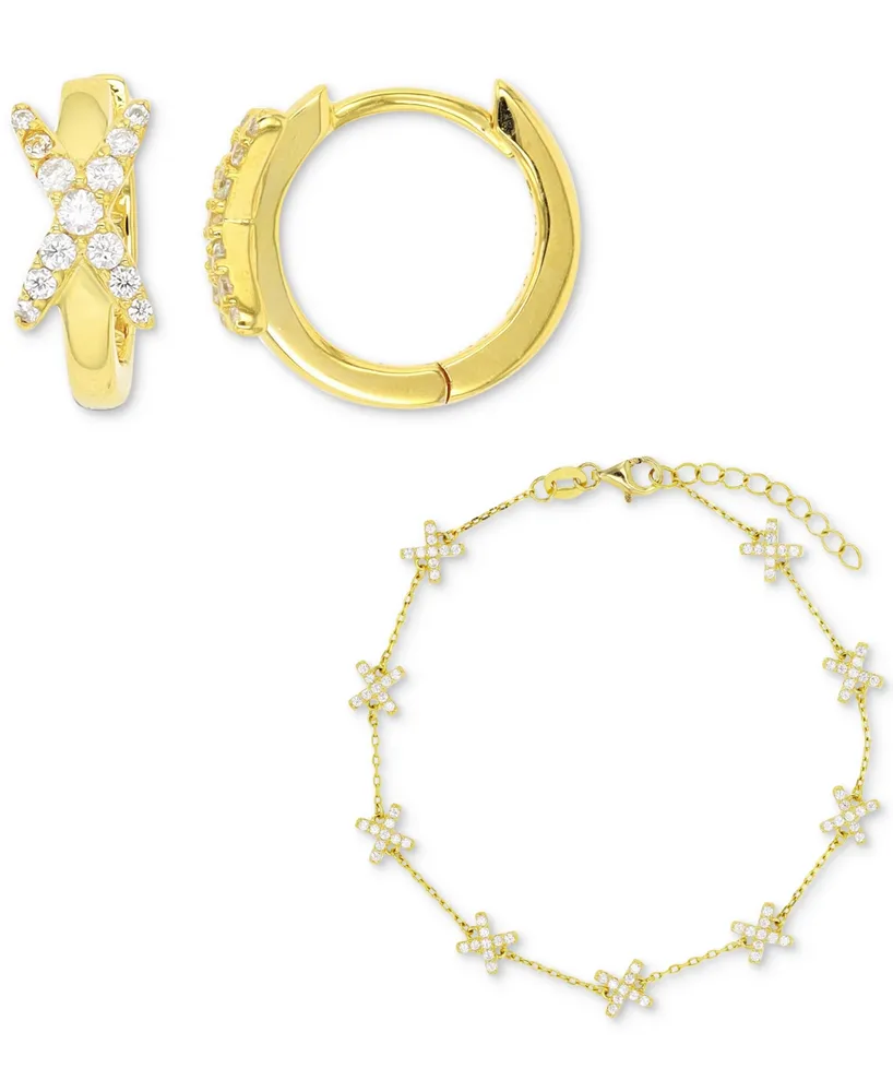 2-Pc. Set Cubic Zirconia X Bracelet & Coordinating Small Hoop Earrings