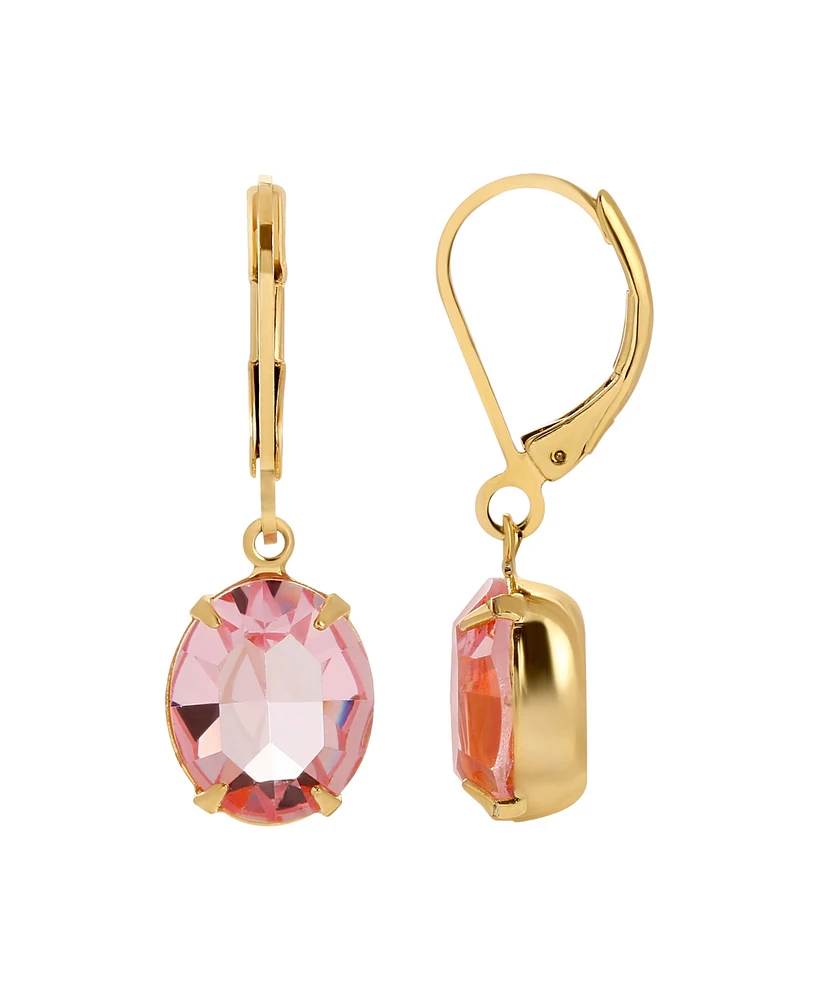 2028 14K Gold-tone Pink Oval Crystal Earrings