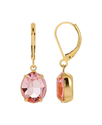2028 14K Gold-tone Pink Oval Crystal Earrings