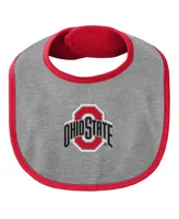 Newborn and Infant Boys and Girls Scarlet, Heather Gray Ohio State Buckeyes Little Champ Bodysuit Bib & Booties Set