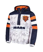 Men's Starter White, Navy Chicago Bears Thursday Night Gridiron Raglan Half-Zip Hooded Jacket