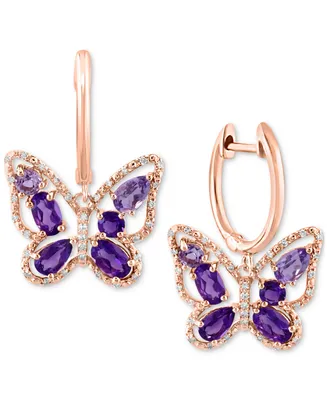 Lali Jewels Gemstone & Diamond (1/5 ct. t.w.) Butterfly Drop Earrings in 14k Gold or 14k Rose Gold