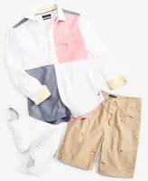Nautica Mens Colorblocked Oxford Shirt Printed Corduroy Shorts
