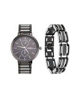 Jones New York Men's Analog Two Tone Metal Alloy Bracelet Watch, 42mm and Bracelet Set