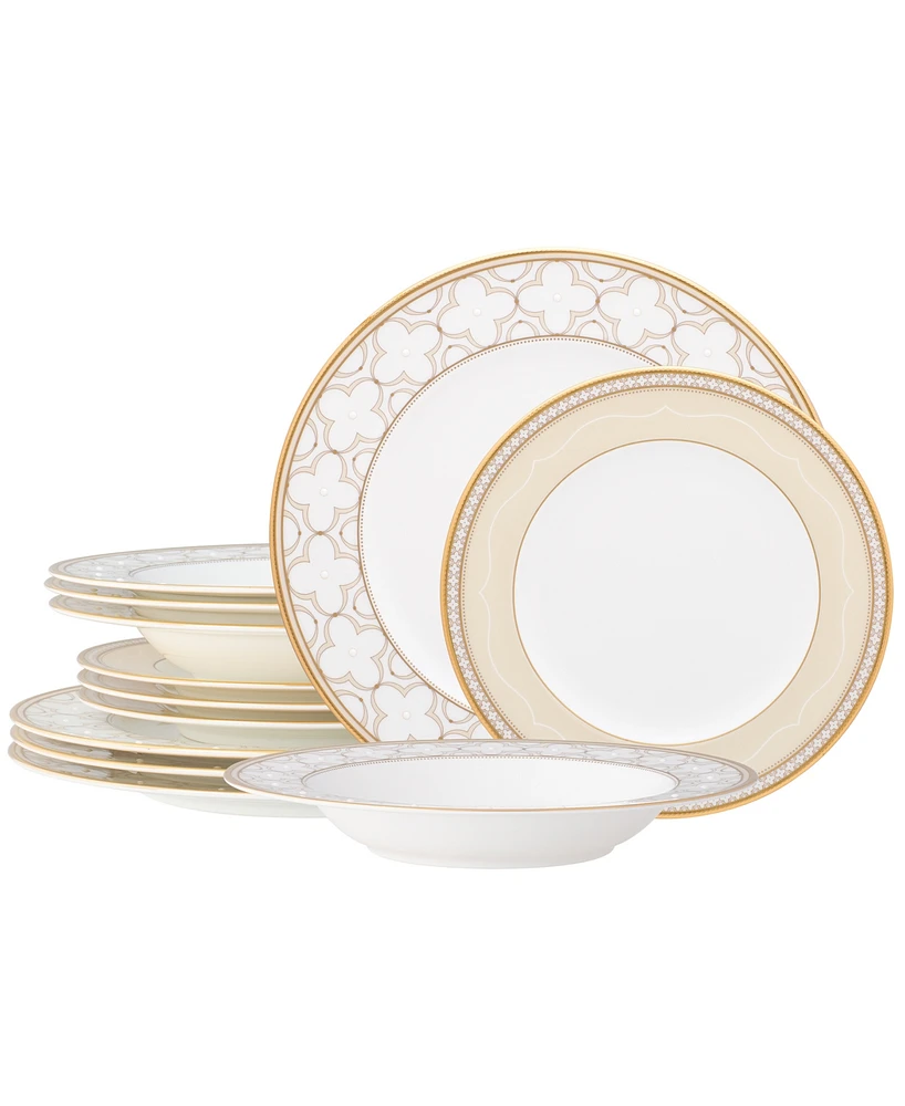 Noritake Trefolio 12 Piece Set, Service For 4 - White and Gold