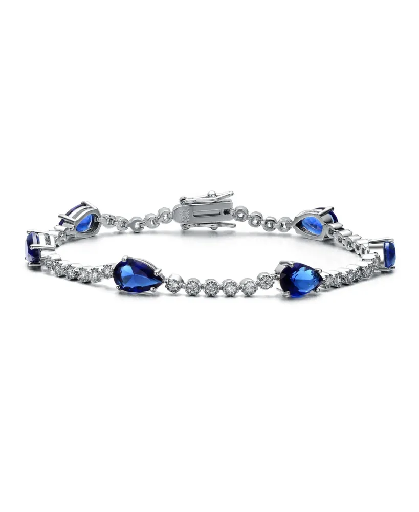 Rachel Glauber Ra White Gold Plated with Pear Blue Sapphire & Tennis Bracelet