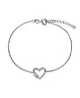 Rachel Glauber Ra Rhodium Plated Cubic Zirconia Heart Adjustable Bracelet