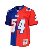 Men's Mitchell & Ness Tedy Bruschi Royal, Red New England Patriots 1996 Split Legacy Replica Jersey