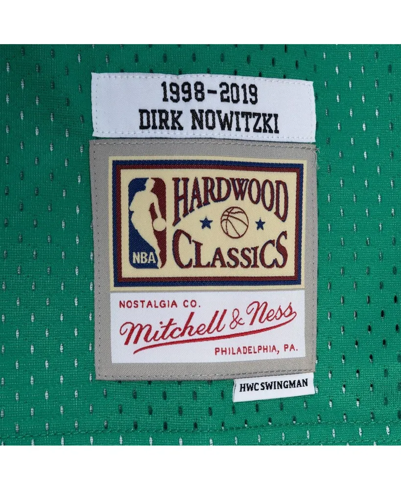 Men's Mitchell & Ness Dirk Nowitzki Blue, Green Dallas Mavericks Hardwood Classics 1998-2019 Split Swingman Jersey