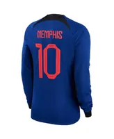 Men's Nike Memphis Depay Blue Netherlands National Team 2022/23 Away Breathe Stadium Replica Player Long Sleeve Jersey