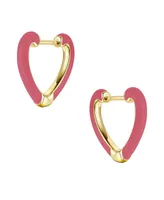 Rachel Glauber Children's 14k Gold Plated with Magenta-Red Enamel Inlay Heart Hoop Earrings