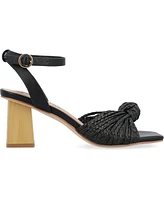 Journee Collection Women's Galinda Raffia Knot Block Heel Sandals