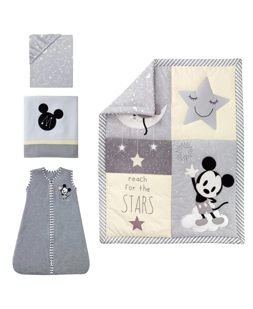 Disney Baby Mickey Mouse Gray/Yellow 4-Piece Crib Bedding Set by Lambs & Ivy