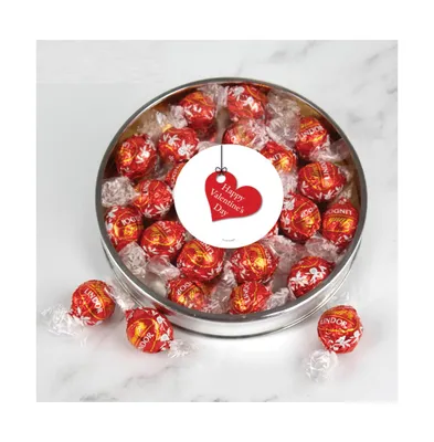 Valentine's Day Candy Gift Tin with Chocolate Lindor Truffles by Lindt Large Plastic Tin with Sticker - Hanging Heart - Assorted Pre