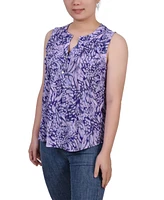 Ny Collection Women's Sleeveless Jacquard Y-Neck Top