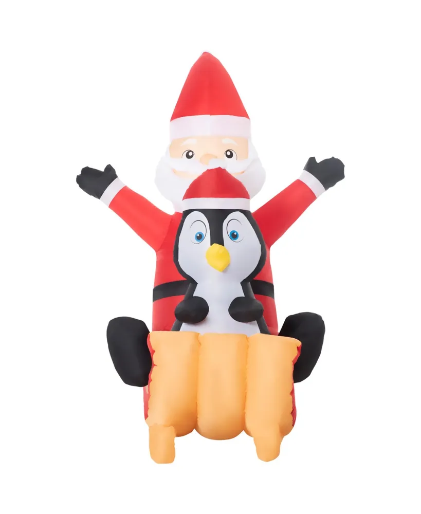 Outsunny 5' Inflatable Christmas Santa Penguin on Sleigh Blow-Up Yard Display