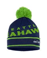 Women's Wear by Erin Andrews College Navy Seattle Seahawks Double Jacquard Cuffed Knit Hat with Pom and Gloves Set