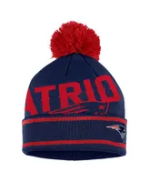 Women's Wear by Erin Andrews Navy New England Patriots Double Jacquard Cuffed Knit Hat with Pom and Gloves Set