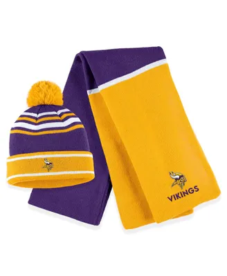 Women's Wear by Erin Andrews Purple Minnesota Vikings Colorblock Cuffed Knit Hat with Pom and Scarf Set