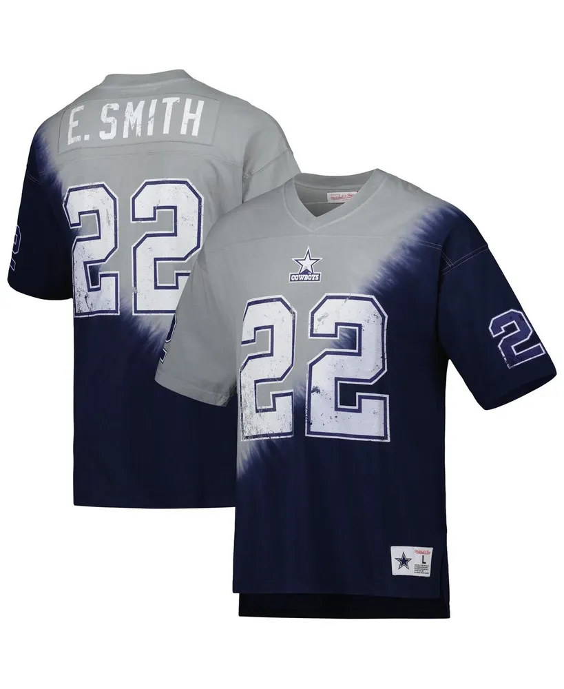 Men's Mitchell & Ness Emmitt Smith Navy, Gray Dallas Cowboys Retired Player Name and Number Diagonal Tie-Dye V-Neck T-shirt