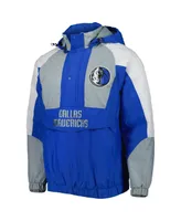 Men's Starter Royal Dallas Mavericks Body Check Raglan Hoodie Half-Zip Jacket