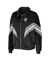 Women's Wear by Erin Andrews Black Las Vegas Raiders Yarn Dye Stripe Full-Zip Jacket