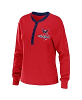 Women's Wear by Erin Andrews Red Washington Capitals Waffle Henley Long Sleeve T-shirt