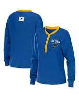 Women's Wear by Erin Andrews Blue St. Louis Blues Waffle Henley Long Sleeve T-shirt