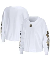 Women's Wear by Erin Andrews White Vegas Golden Knights Celebration Cropped Long Sleeve T-shirt