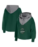 Women's Wear by Erin Andrews Hunter Green Milwaukee Bucks Pieced Quarter-Zip Hoodie Jacket