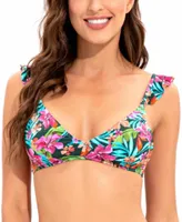 Lucky Brand Women's Printed Ruffle-Strap Bralette Swim Top