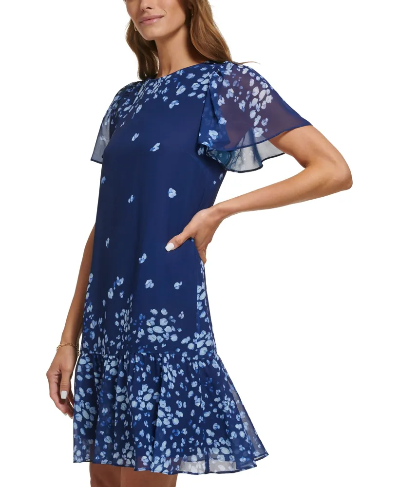Dkny Women's Floral-Print Flutter-Sleeve Dress