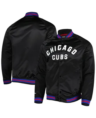 Men's Mitchell & Ness Black Chicago Cubs Satin Raglan Full-Snap Varsity Jacket