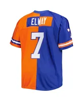 Men's Mitchell & Ness John Elway Royal, Orange Denver Broncos Big and Tall Split Legacy Retired Player Replica Jersey