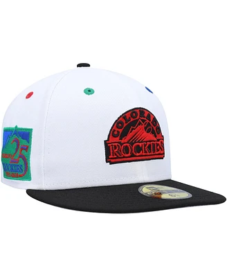 Men's New Era White, Black Colorado Rockies 25th Anniversary Primary Eye 59FIFTY Fitted Hat