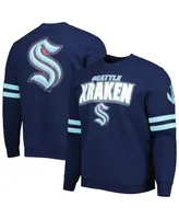 Men's Mitchell & Ness Deep Sea Blue Seattle Kraken Allover Logo Pullover Sweatshirt