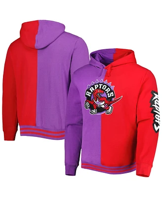 Men's Mitchell & Ness Purple, Red Toronto Raptors Hardwood Classics Split Pullover Hoodie