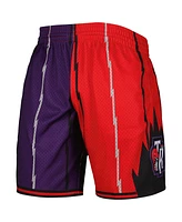 Men's Mitchell & Ness Purple, Red Toronto Raptors Hardwood Classics 1998 Split Swingman Shorts