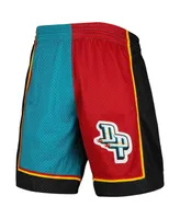 Men's Mitchell & Ness Teal, Red Detroit Pistons Hardwood Classics 1998 Split Swingman Shorts
