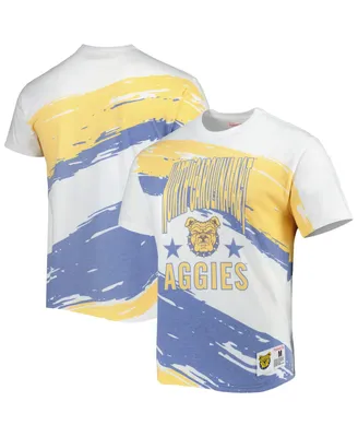 Men's Mitchell & Ness White North Carolina A&T Aggies Paintbrush Sublimated T-shirt