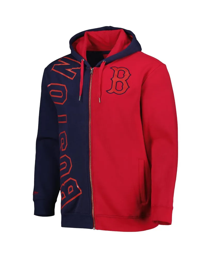 Men's Mitchell & Ness Navy, Red Boston Sox Fleece Full-Zip Hoodie
