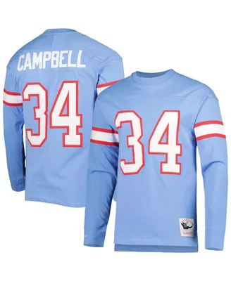 Men's Mitchell & Ness Earl Campbell Light Blue Houston Oilers 1984 Retired Player Name and Number Long Sleeve T-shirt