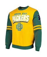 Men's Mitchell & Ness Gold Green Bay Packers All Over 2.0 Pullover Sweatshirt