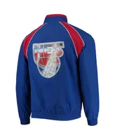 Men's New Jersey Nets Blue Mitchell & Ness Hardwood Classics 75th Anniversary Authentic Warmup Raglan Full-Snap Jacket