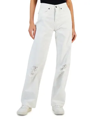 Women's White High-Rise Ripped Relaxed Denim Jeans